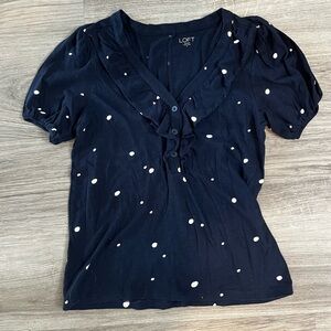 LOFT Dark Blue Blouse with White Dots